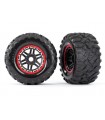 TRX8972R Tires & wheels, assembled, glued (black, red beadlock style wheels, Maxx MT tire